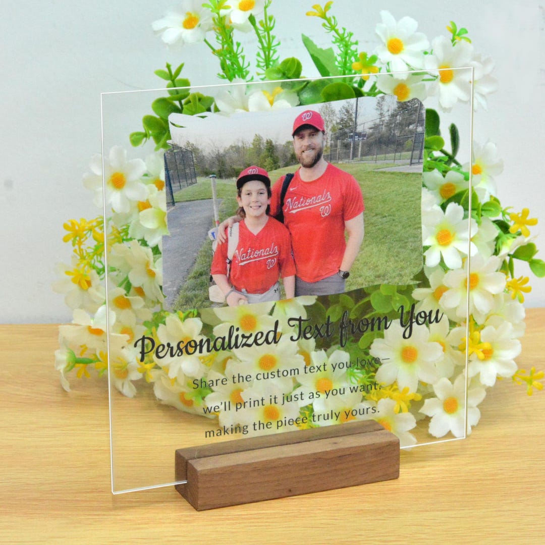Custom Acrylic Photo Plaque, Personalized Text, Wooden Base - Etsy