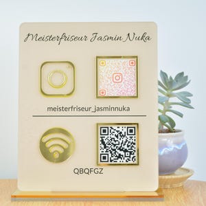 Personalized Salon Acrylic Sign: Gold Instagram Logo & QR Code Display