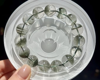 Genuine Green Phantom Quartz Crystal Beaded Bracelet: Prosperity, Growth, Gifts