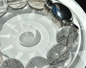 Collector Grade 18mm Black Rutilated Quartz Bracelet, Designer Crystal Jewelry, Luxury Statement Gift, Protection