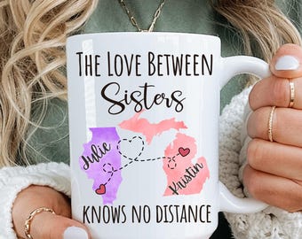 Taza personalizada para hermanas, Taza para hermana que se muda, Regalo para hermanas que viven lejos, Regalos de cumpleaños para hermanas, Hermana mayor, Hermana menor, El mejor regalo para una hermana