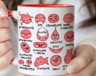 Taza divertida de glóbulos rojos, tipos de células sanguíneas humanas, humor médico, taza de banco de sangre, hematología, semana de laboratorio, médico, técnico médico, enfermera, taza de ciencia MD