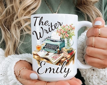 Personalisierter Schriftsteller Becher, Autor Becher, Geschenk für Autoren, Dichter, Blumen Stift und Papier Geschenk, Journalist Geschenk, zukünftige Autor Geschenk, Schriftsteller Becher