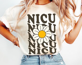 Camiseta de enfermera de la UCIN Comfort Colors®, camiseta de enfermera, camiseta de enfermera registrada, camiseta de enfermera de la unidad de cuidados intensivos neonatales Groovy Daisy, camiseta de enfermera para recién nacidos, regalo de la UCIN