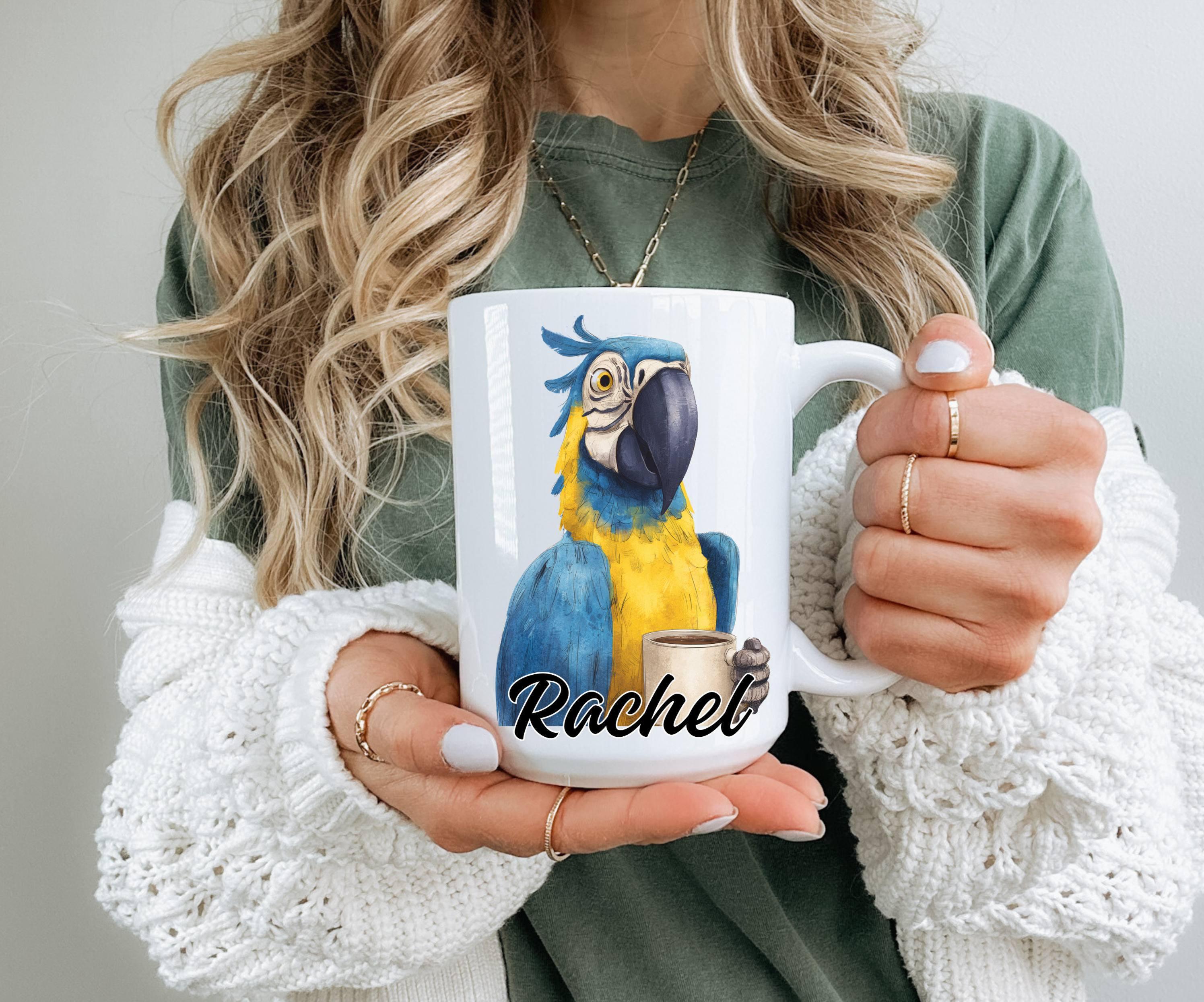 Tazza Latte Mug Pappagallo Ara in Ceramica Con Scatola Effetto Rotto
