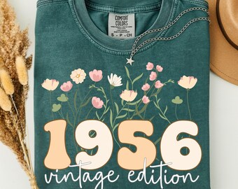 Camiseta Comfort Colors® para 70.º cumpleaños, para mujer, vintage de 1956, regalo para mujer, retro floral