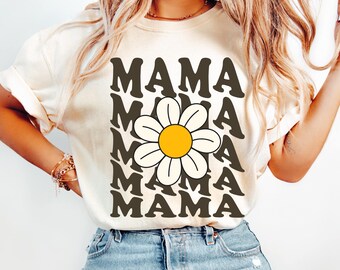 Chemise maman personnalisée Comfort Colors®, faire-part de grossesse, cadeau fête des mères, chemise nouvelle maman, chemise maman marguerite, maman rétro, maman groovy