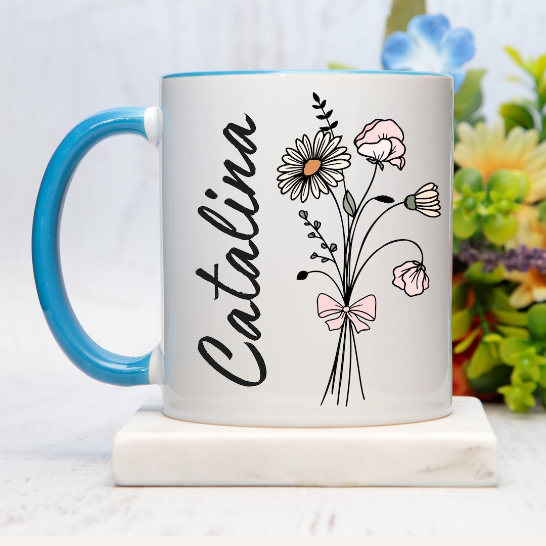 Custom Birth Flower Wildflower Mug, Personalized May Mug, April Mug ...