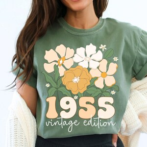 Chemise Comfort Colors® 70e anniversaire, 70e anniversaire de femme, chemise vintage 1955, cadeau 70e anniversaire pour femme, chemise 70e anniversaire floral rétro