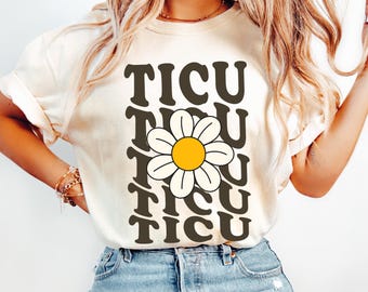 Comfort Colors® TICU Nurse Shirt,  Trauma Team Tee, Medical Apparel, TICU Gift, Intensive Care Nurse, Groovy Daisy Trauma ICU Nurse T-Shirt