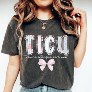 Comfort Colors® TICU Nurse Shirt, Trauma Team Tee, Trauma Intensive Care Unit, Intensive Care Nurse, Purple Toile Trauma ICU Nurse T-Shirt
