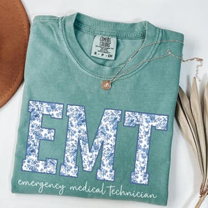Comfort Colors® EMT Shirt, Blue Toile Emergency Medical Technician Shirt, Paramedic Graduate, EMS Shirt, EMT Gifts, First Responder Shirt