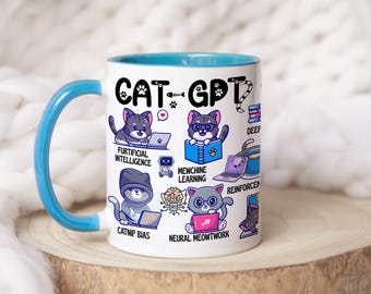 Taza de cerámica CatGPT, GPT, regalo para mamá gata, taza para papá gata, TI, ingeniero de software, codificador, inteligencia artificial, desarrollador, programador, depuración