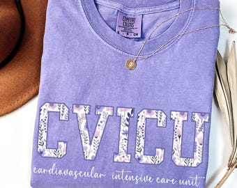 Comfort Colors® CVICU Shirt, Cardiology Tee, Cardiac Nursing Gift, Cardiac Crew, CVICU Nurse Gift, Blue Toile Cardiovascular ICU Nurse Shirt