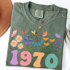 Comfort Colors® 55th Birthday Shirt, Vintage 1970 Shirt, 55th Birthday Gift For Women,  55th Birthday Friend, 55 Retro Floral Birthday Shirt