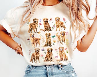 Comfort Colors® Golden retriever Cottagecore shirt, Golden retriever shirt, Golden Retriever gift, Floral Golden Retriever Mom, Gift for Her