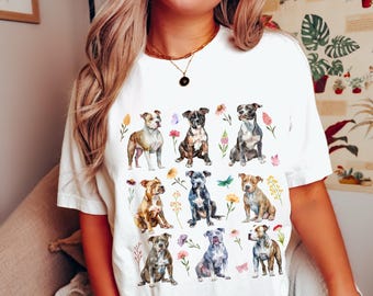 Comfort Colors® Pitbull Cottagecore Shirt, Gift for Pitbull mom, Custom Pittie, Pitbull mom, Pitbull gift, Pitbull tee, Pitbull Christmas