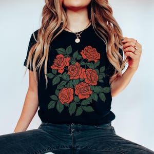 Comfort Colors® Roses Linocut Shirt, Vintage Boho Rose Tee, Cottagecore Vintage Rose, June Birthday Gift, June Birthday, vintage rose shirt