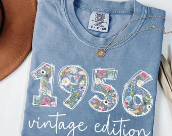 Camiseta Comfort Colors® para 70.º cumpleaños, para mujer, vintage de 1955, regalo para mujer, retro floral