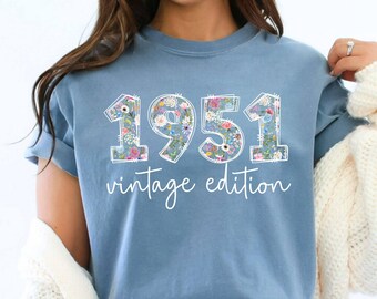 Comfort Colors® 75th Birthday Shirt, Vintage 1951 Shirt, 75th birthday gifts for women, 75th Birthday Friend, 75 Retro Floral Birthday Shirt