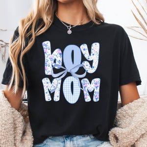 Comfort Colors® Boy Mom Shirt, Mother&#39;s Day Gift, Mom Tee, Coquette Bow Floral Boy Mama Shirt, Pregnancy Announcement Boy, Mama of Boy Shirt