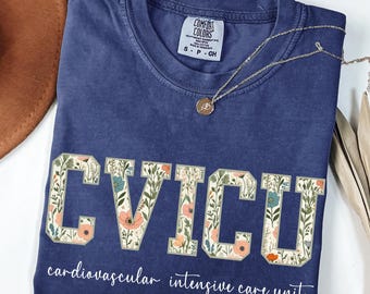 Comfort Colors® CVICU Shirt, Cardiology Tee, Cardiac Nursing Gift, Cardiac Crew, CVICU Nurse Gift, Blue Toile Cardiovascular ICU Nurse Shirt