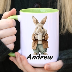 Taza de conejo personalizada, taza de café de conejo, taza con nombre personalizado, regalo de conejito lindo, taza de café personalizada, taza de regalo con nombre, regalo para mejor amigo, Navidad