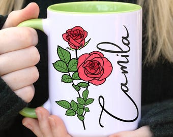 Mok verjaardag naam juni, gepersonaliseerde mok geboorte bloem flirt, mok bloemen zus, cadeau voor moeder, cadeau voor dochter, mok beste vriend cadeau