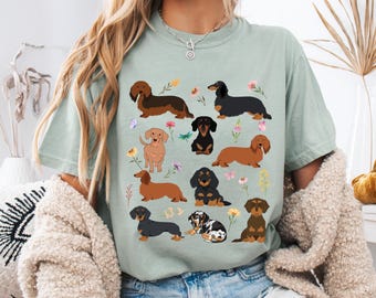 Comfort Colors® Cottagecore Doxieシャツ、ダックスフンドママ、ダックスフンドギフト、ダックスフンドママシャツ、犬ママギフト、犬好きギフト、ダックスフンドクリスマス