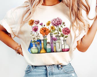 Comfort Colors® Laboratory Shirt, Chemistry Clinical Lab Scientist Gift, Chemist, Medical Tech, Lab Week, Floral Beakers, MSL, MLT, PhD Tee