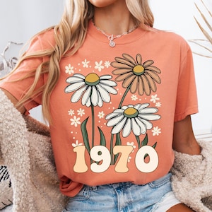 Comfort Colors® 55th Birthday Shirt, Vintage 1970 Shirt, 55th Birthday Gift For Women,  55th Birthday Friend, 55 Retro Floral Birthday Shirt