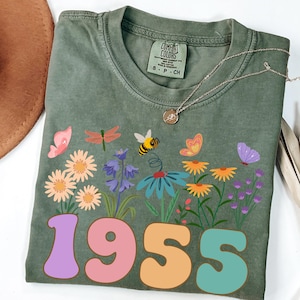 Chemise Comfort Colors® 70e anniversaire, 70e anniversaire de femme, chemise vintage 1955, cadeau 70e anniversaire pour femme, chemise 70e anniversaire floral rétro