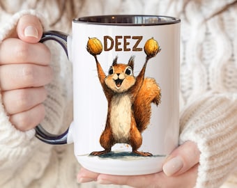 Taza divertida de ardilla de Deez Nuts, regalo de broma para él, ella, mejor amigo, compañero de trabajo, taza de Deez Balls, regalo divertido con juego de palabras de animales, tazas divertidas con juego de palabras de animales