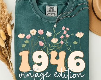 Maglietta per l'80° compleanno Comfort Colors®, maglietta vintage del 1946, regalo per l'80° compleanno da donna, amica per l'80° compleanno, maglietta floreale per l'80° compleanno