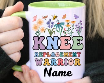 Taza de cerámica para guerrero de reemplazo de rodilla, regalo perfecto para posoperatorio, pronta recuperación para mamá, cirugía de rodilla, taza de té personalizada para cirugía de rodilla