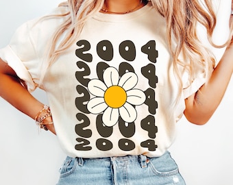 Camiseta Comfort Colors® 2004, camiseta de 21 cumpleaños, regalo de 21 cumpleaños para mujer, camiseta retro, camiseta Groovy Daisy, camiseta de amiga, camiseta personalizada de 21 cumpleaños