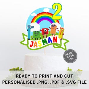 Personalized Number Blocks Cake Topper: Printable Math Party Decor (PNG PDF Digital File)