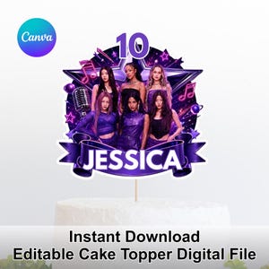 Modèle Canva modifiable pour décoration de gâteau KATSEYE, décoration de gâteau d'anniversaire pop star modifiable, décoration personnalisée pour fête musicale