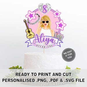 Pop Star Birthday Cake Topper | Personalized Music Party Decor (PNG, PDF Digital File)