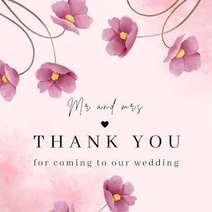 Biglietti di ringraziamento per matrimonio con pittura digitale floreale ad acquerello