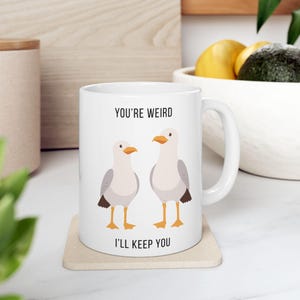 Funny Seagull Bird Ceramic Mug, Ideal Gift for Dad and Wife, Beach Lover Coffee Cup, Coastal Kitchen Decor, Ocean Theme Tea Mug, Unique