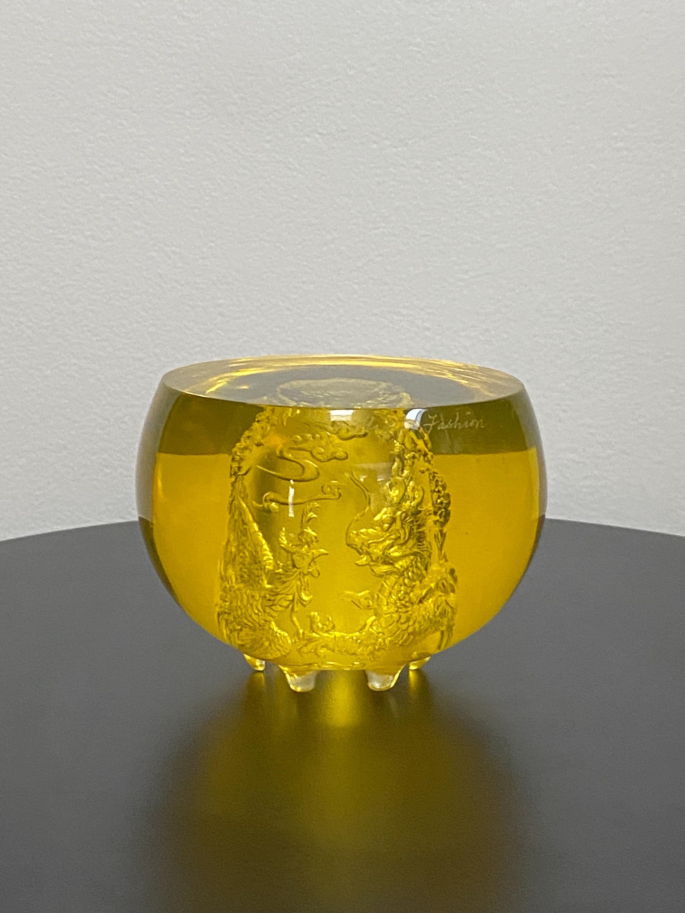 2000 Heinrich Wang Liuli Crystal Dragon Rooster Bowl Japanese