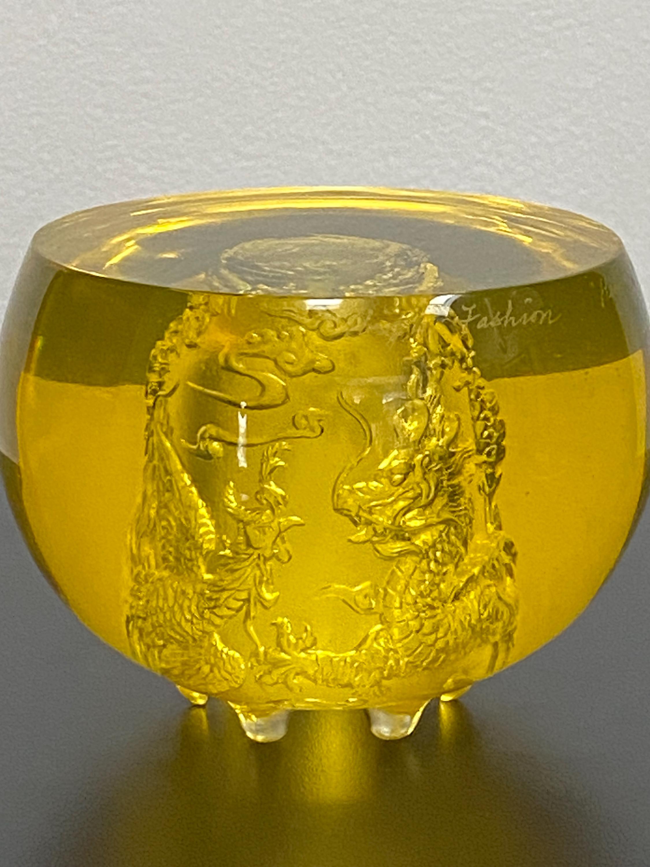 2000 Heinrich Wang Liuli Crystal Dragon Rooster Bowl Japanese
