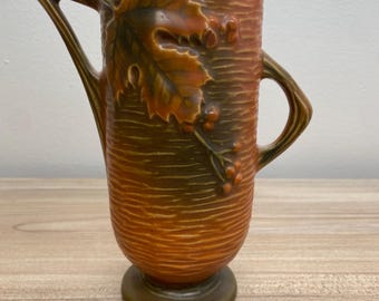 Roseville Bushberry Vase 29-6 | Vintage Art Pottery | Woodland Orange Brown | c.1941