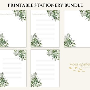 Personalized stationery bundle – 5 printable pages – lined, blank, name custom – floral, plants, letter/A4/A5 sizes, Green Plants 1