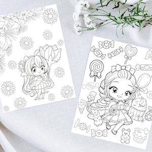 Girl Coloring Pages, Cute Girl Coloring Papers, Flower Girl, Cafe Girl, Anime Girl, Color Page Set, Cute Girls Coloring Page Paper, GI100CP