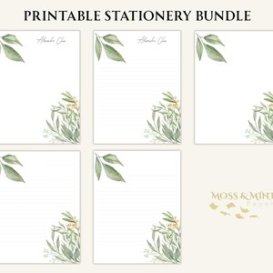 Pacchetto di cancelleria personalizzata – 5 pagine stampabili – a righe, vuote, nome personalizzato – fiori, piante, formati lettera/A4/A5, Fiore giallo 1