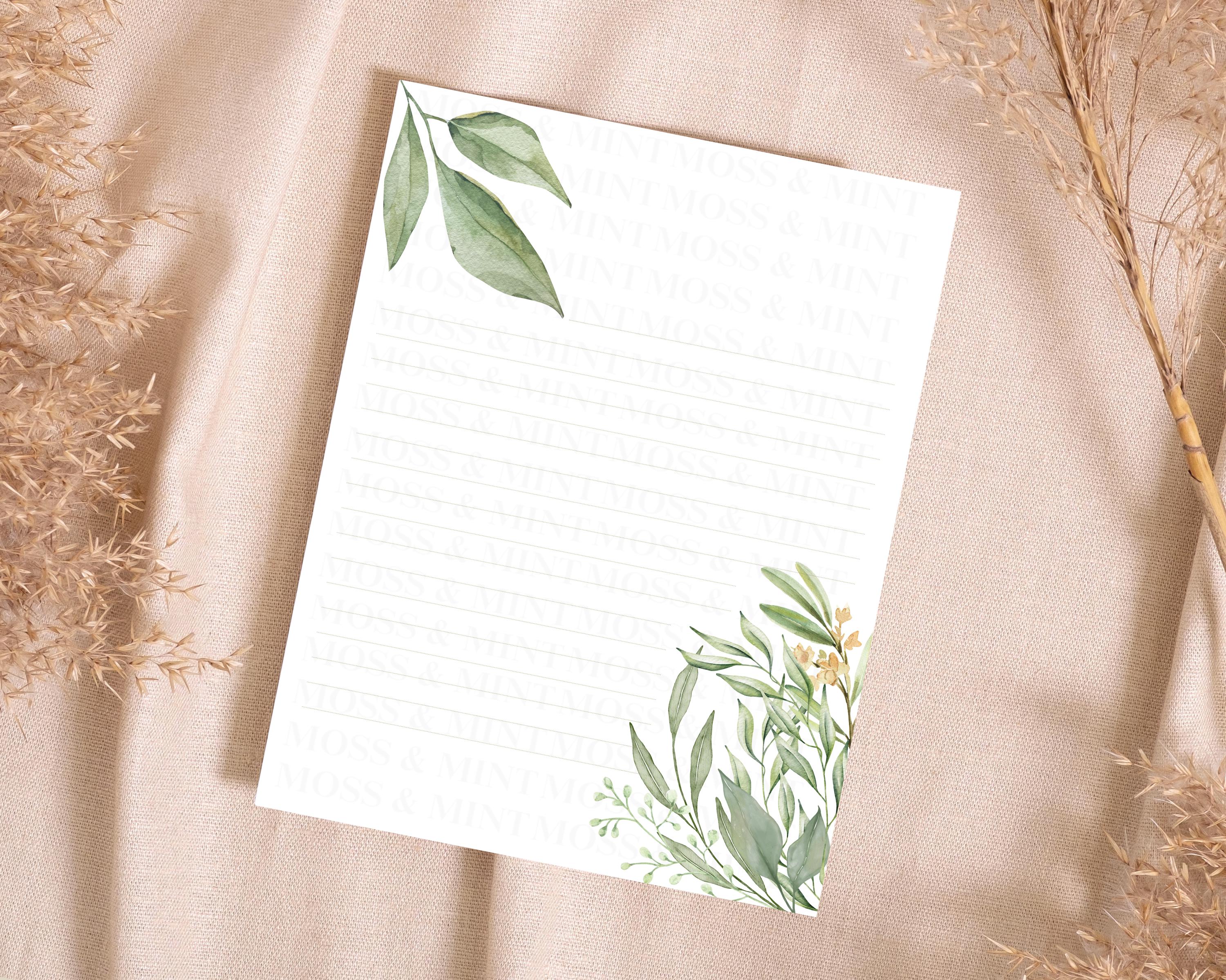 Floral Green Yellow Plant Stationery Set, Pretty Yellow Greenery Stationery Paper, Cute Yellow Floral Green Plant Journal Paper, PL101ST