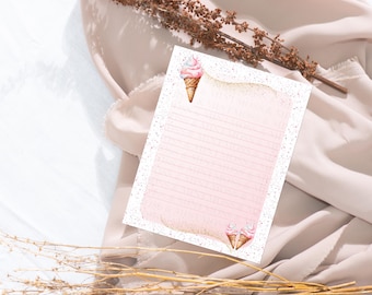 Ice Cream Stationery Set, Cute Ice Cream Writing Paper, Cute Ice Cream Journal, Cute Pink Stationery, Fun Pink Ice Cream Stationery, IC100ST