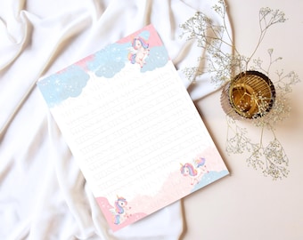 Printable Unicorn Stationery Set: Lined, Blank, Date (PDF Download)